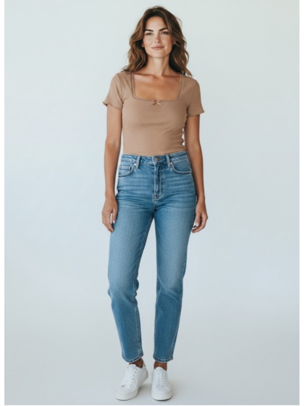 NEW American Eagle Ribbed Square Neck Bodysuit Ribbed Lace Tan Medium